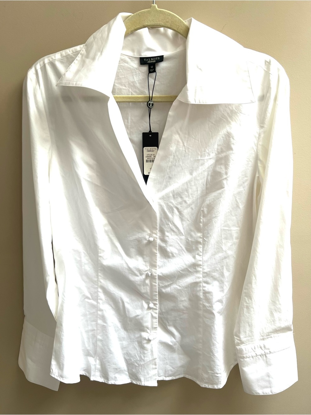 Talbots White Tailored Button-Front Shirt with crystals on cuffs Sz 12
